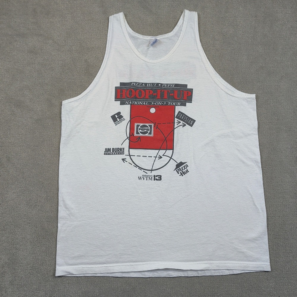 Vintage Russell Athletic Tank Top Mens XL White Hoop-It-Up 3-on-3 Basketball